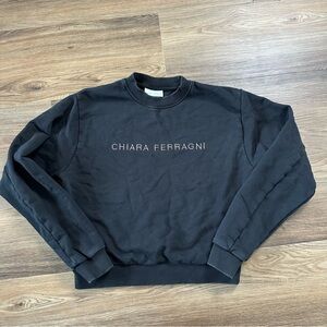 Chiara Ferragni Crew Neck Pullover Sweatshirt M Black Large Embroidered Womens